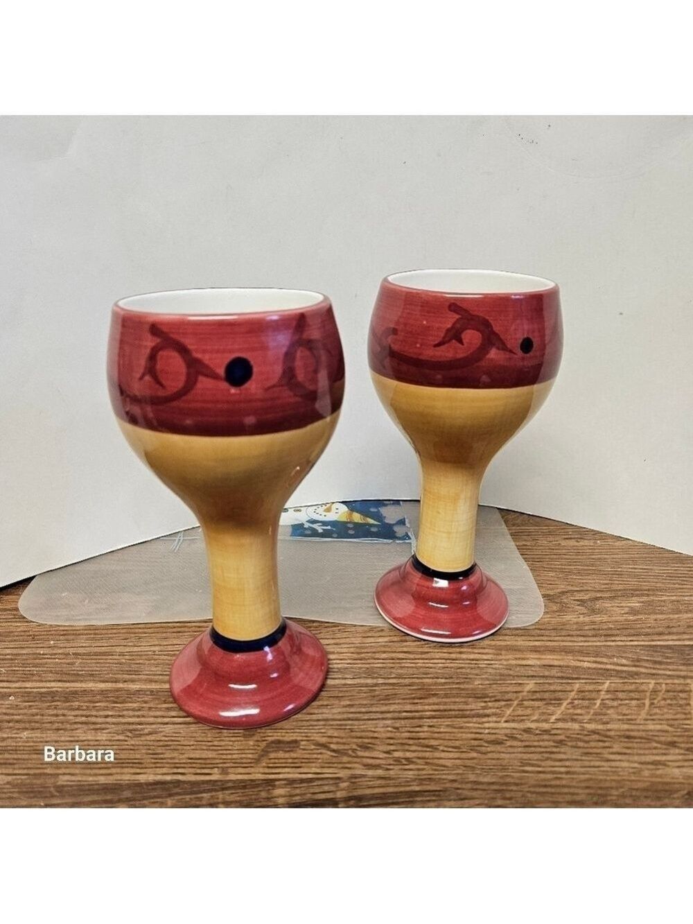 2 Living Art Handpainted Pottery Goblets